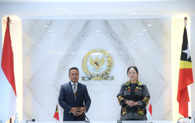 Ketua DPR RI Puan Maharani saat menerima kunjungan Ketua Parlemen Republik Timor Leste, Aniceto Guterres Lopes di Gedung Nusantara III, Jakarta, Selasa (23/8/2022). (Foto Dok Parlemetaria)